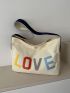 Letter Patch Hobo Bag Beige Fashionable Large Capacity For Daily