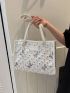 Medium Square Bag Double Handle Sequin & Butterfly Decor