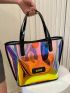 Holographic Square Bag Contrast Binding Letter Patch Decor With Inner Pouch