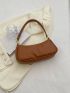 Medium Baguette Bag Buckle Decor Litchi Embossed