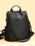 Metal Detail Classic Backpack Zipper Black Fashionable