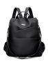 Metal Detail Classic Backpack Zipper Black Fashionable