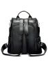 Metal Detail Classic Backpack Zipper Black Fashionable