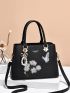 Small Top Handle Bag Floral & Butterfly Embroidered Pearl & Bow Decor, Elegant For Office & Work