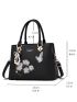 Small Top Handle Bag Floral & Butterfly Embroidered Pearl & Bow Decor, Elegant For Office & Work