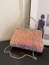 Sequin Decor Square Bag Kiss Lock For Party