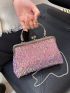 Sequin Decor Square Bag Kiss Lock For Party