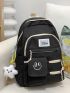 Letter Graphic Classic Backpack With Bag Charm For School