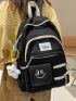 Letter Graphic Classic Backpack With Bag Charm For School