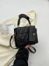 Quilted Square Bag With Coin Purse Ruched Handle Black