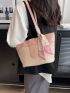 Twilly Scarf Decor Straw Bag Fashion Double Handle