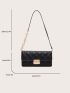 Metal Decor Quilted Pattern Baguette Bag Fashion Black