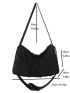 Raw Hem Detail Hobo Bag Large Capacity