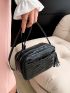 Crocodile Embossed Square Bag Tassel Decor Black