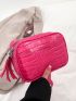 Crocodile Embossed Square Bag Tassel Decor Fashion Pink