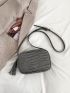 Crocodile Embossed Square Bag Tassel Decor Fashion Pink