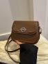 Mini Square Bag Minimalist Plain Brown Flap Magnet Design Adjustable Strap For Travel