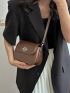 Mini Square Bag Minimalist Plain Brown Flap Magnet Design Adjustable Strap For Travel