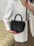 Small Flap Satchel Bag Black Plain Rabbit Pattern Flap Fashionable For Daily Work School