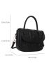 Small Flap Satchel Bag Black Plain Rabbit Pattern Flap Fashionable For Daily Work School