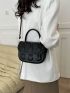 Small Flap Satchel Bag Black Plain Rabbit Pattern Flap Fashionable For Daily Work School