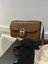 Small Flap Square Bag Brown Plain Turn-Lock Fashionable For Daily Work School