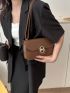 Small Flap Square Bag Brown Plain Turn-Lock Fashionable For Daily Work School