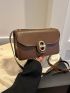 Small Flap Square Bag Brown Plain Turn-Lock Fashionable For Daily Work School