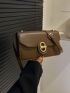 Small Flap Square Bag Brown Plain Turn-Lock Fashionable For Daily Work School