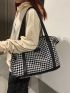 Large Shoulder Tote Bag Houndstooth High-Capacity Fashionable For Work School Workout Shopping