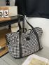 Large Shoulder Tote Bag Houndstooth High-Capacity Fashionable For Work School Workout Shopping