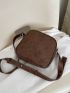 Small Square Bag Brown Plain With Zipper Quilted Fashionable For Daily Work Outdoor