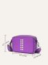 Mini Box Bag With Zipper Portable Purple Punk Studded Decor Adjustable Strap For Outdoor