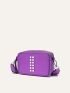 Mini Box Bag With Zipper Portable Purple Punk Studded Decor Adjustable Strap For Outdoor