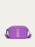 Mini Box Bag With Zipper Portable Purple Punk Studded Decor Adjustable Strap For Outdoor