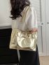 Large Shoulder Tote Bag Gold Color High-Capacity For Work School Workout Shopping