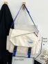 Medium Messenger Bag Blue Strap Buckle Casual For School Outdoor Daily