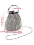 Cubic Zirconia Rhinestones Drawstring Evening Bag With Chain Top-Handle Glamorous For Party Prom Wedding, Perfect Bride Purse For Wedding, Prom & Party Events