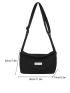 Letter Patch Hobo Bag Nylon Casual Black