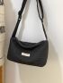 Letter Patch Hobo Bag Nylon Casual Black