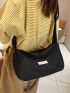 Letter Patch Hobo Bag Nylon Casual Black