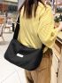 Letter Patch Hobo Bag Nylon Casual Black