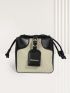 Mini Bucket Bag Fashionable Argyle Pattern Buckle Design Adjustable Strap Drawstring Lock For Office