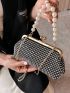 Rhinestones Pearl Decor Evening Bag With Chain Top-Handle Kiss Lock Glamorous For Party Prom Wedding