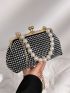 Rhinestones Pearl Decor Evening Bag With Chain Top-Handle Kiss Lock Glamorous For Party Prom Wedding