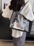 Large Shoulder Tote Bag With Insert Minimalist Letter Pattern Mesh No-Closure For Shopping