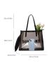 Large Shoulder Tote Bag With Insert Minimalist Letter Pattern Mesh No-Closure For Shopping