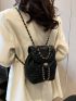 Mini Fashion Backpack Chain Drawstring Flap Elegant Black Quilted For Work Outdoor Trip