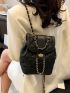 Mini Fashion Backpack Chain Drawstring Flap Elegant Black Quilted For Work Outdoor Trip