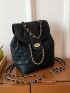 Mini Fashion Backpack Chain Drawstring Flap Elegant Black Quilted For Work Outdoor Trip